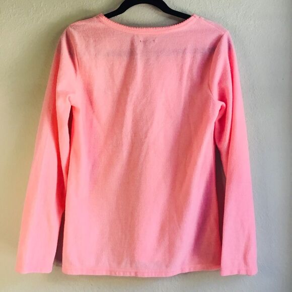 Peachy pink cozy soft leisure PJ sweater with black cat wearing a red bow tie - Picture 4 of 5